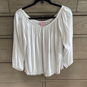 Lilly Pulitzer White Blouse with Pom-Pom Trim